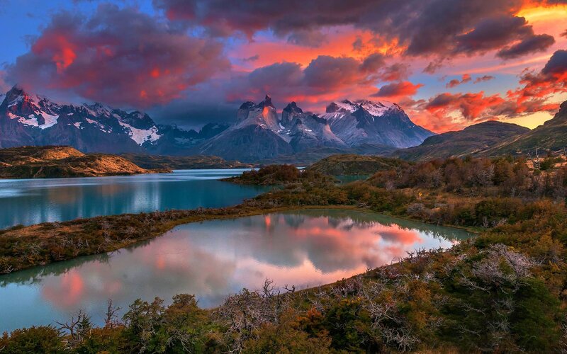 Mountain Range and Lake — Red
