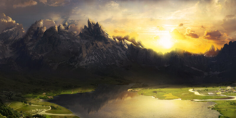 Mountain Range and Lake — Yellow
