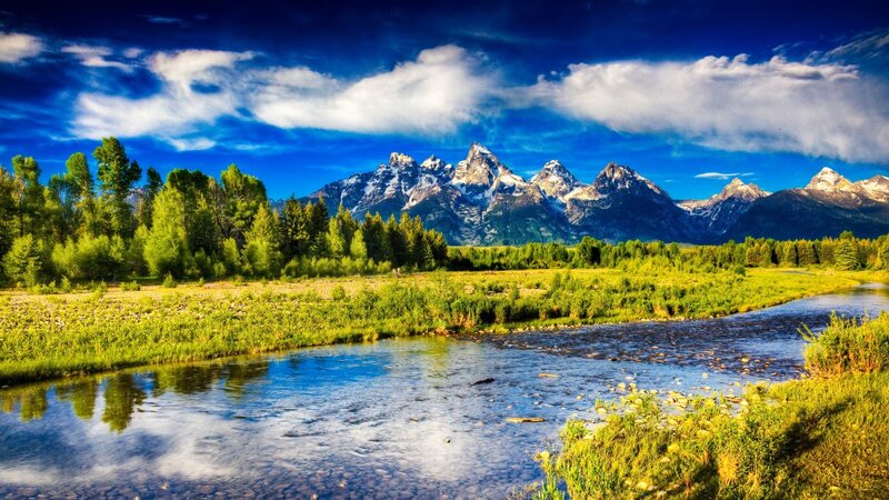 Mountain Range and River — Blue, Serene, Afternoon, Photograph
