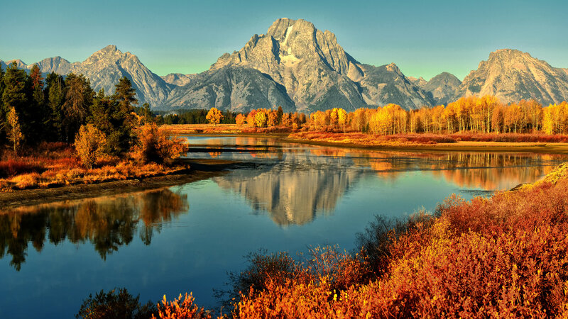Mountain Range and River — Blue, Serene, Autumn