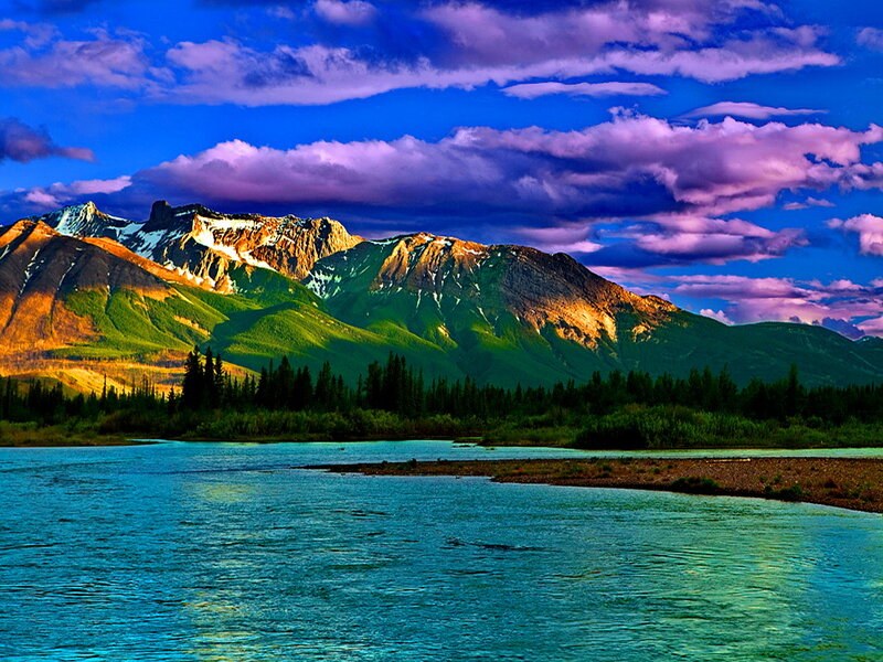 Mountain Range and River — Blue