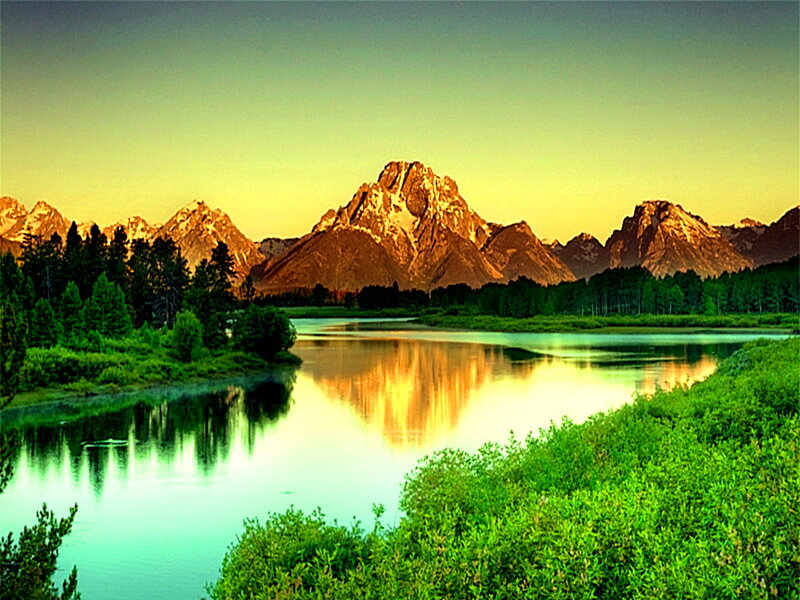 Mountain Range and River — Green