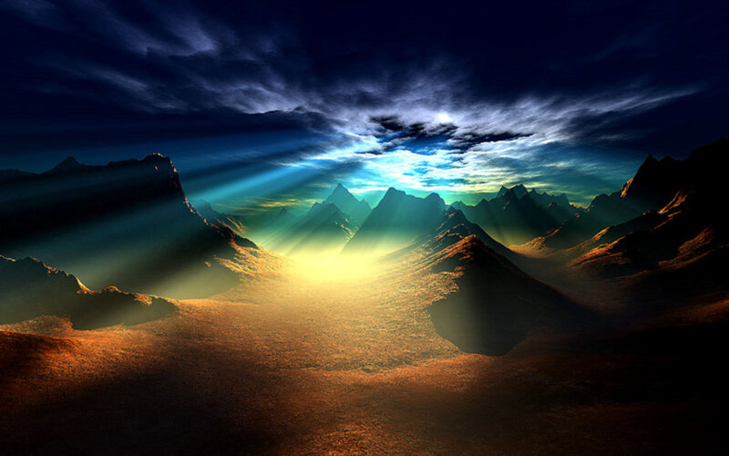 Mountain Range at Dawn — Blue, Dramatic
