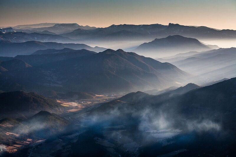 Mountain Range at Dawn — Blue, Serene, Photograph
