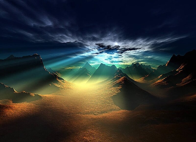 Mountain Range at Dawn — Blue