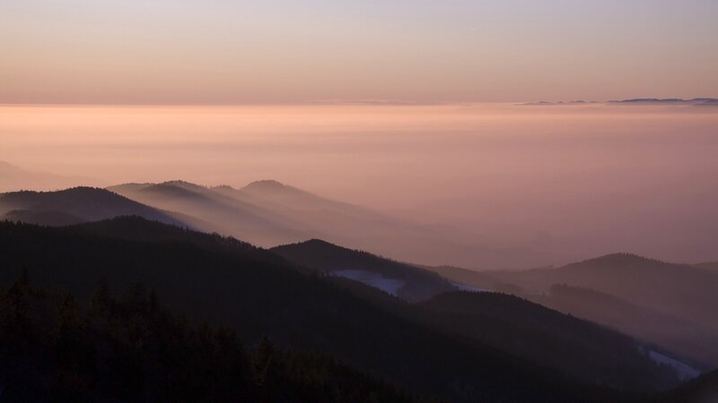 Mountain Range at Dawn — Pink, Serene