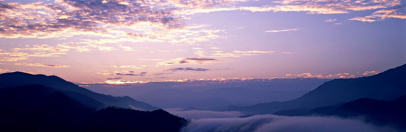 Mountain Range at Dawn — Purple, Serene, Photograph, Clouds, Sky