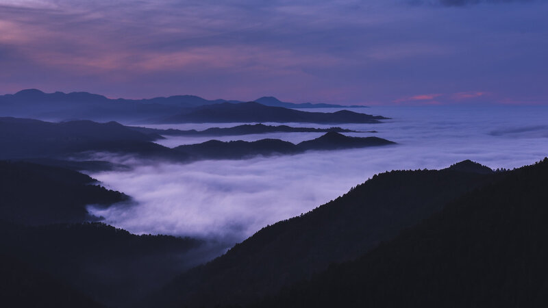 Mountain Range at Dawn — Purple, Serene, Photograph, Clouds