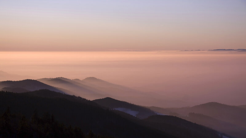 Mountain Range at Dawn — Purple, Serene, Photograph