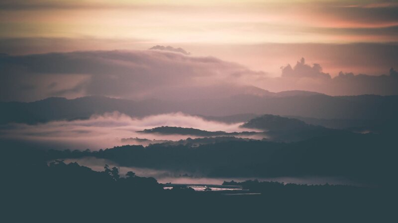 Mountain Range at Dawn — Purple, Serene