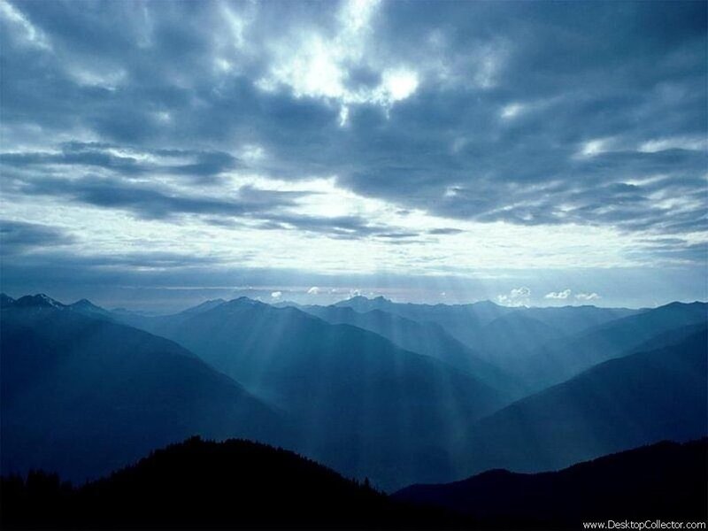Mountain Range at Dusk — Blue, Dramatic, Night, Photograph, Clouds, Sunlight, Silhouette