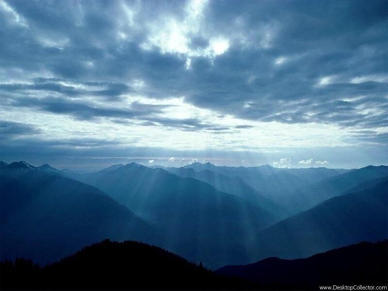 Mountain Range at Dusk — Blue, Dramatic, Night, Photograph, Clouds, Sunlight