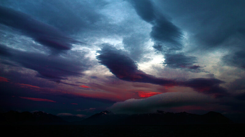 Mountain Range at Dusk — Blue, Dramatic, Sunset, Photograph, Clouds, Sky