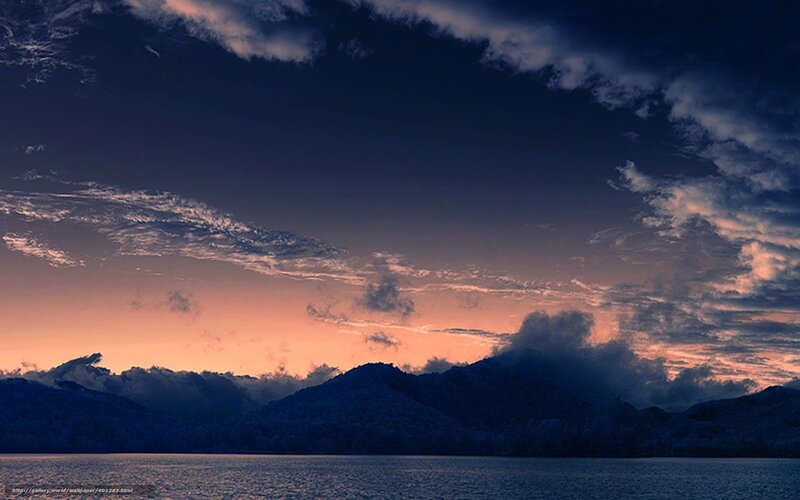 Mountain Range at Dusk — Blue, Dramatic, Sunset, Photograph, Mountains