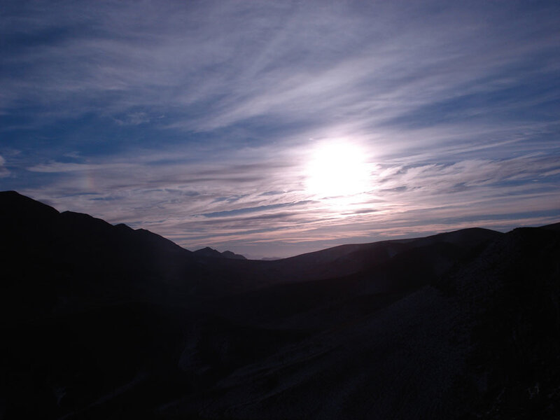 Mountain Range at Dusk — Blue, Dramatic, Sunset, Photograph, Sun