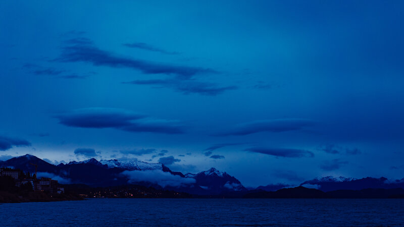 Mountain Range at Dusk — Blue, Serene, Night, Photograph