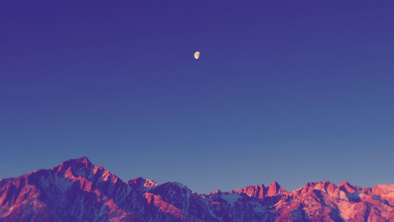Mountain Range at Dusk — Blue, Serene, Photograph, Moon
