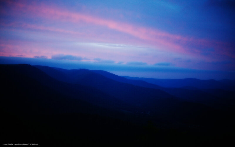 Mountain Range at Dusk — Blue, Serene, Photograph, Sky, Clouds
