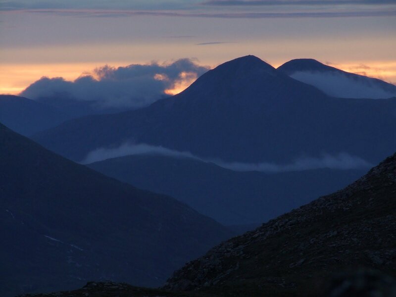 Mountain Range at Dusk — Blue, Serene, Photograph