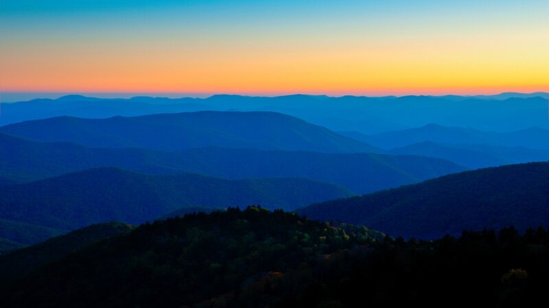 Mountain Range at Dusk — Blue, Serene, Sunset, Photograph, Sky