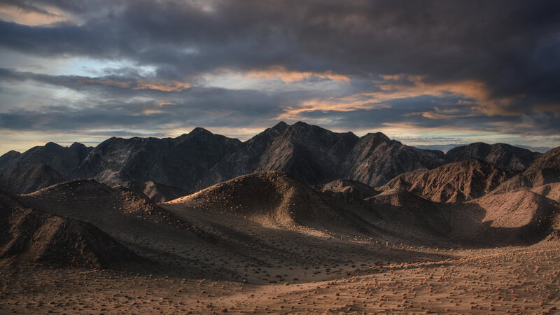 Mountain Range at Dusk — Brown, Dramatic, Sunset, Photograph