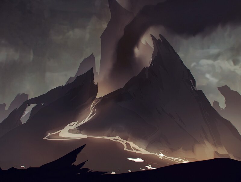Mountain Range at Dusk — Gray, Dramatic, Night, Digital Art