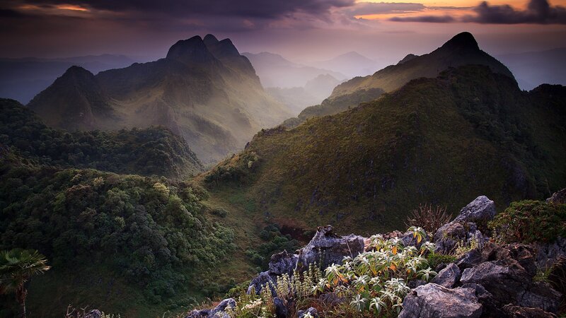Mountain Range at Dusk — Green, Dramatic, Sunset