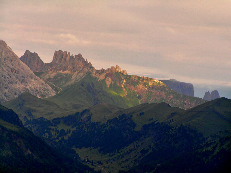 Mountain Range at Dusk — Green, Serene, Sunset, Photograph, Mountains