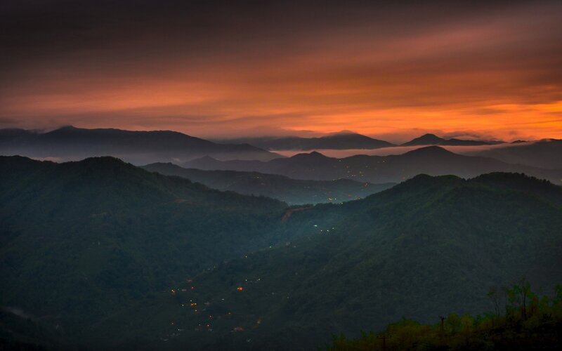 Mountain Range at Dusk — Orange, Dramatic