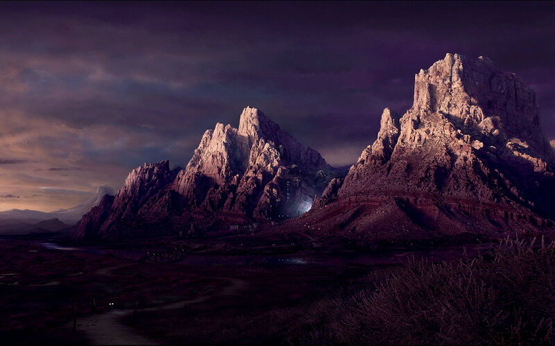 Mountain Range at Dusk — Purple, Dramatic, Night