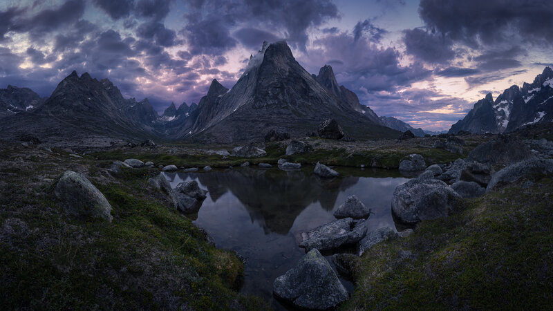 Mountain Range at Dusk — Purple, Dramatic, Sunset, Photograph, Mountains