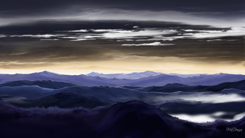 Mountain Range at Dusk — Purple, Dramatic