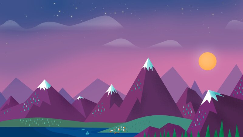 Mountain Range at Dusk — Purple, Serene, Digital Art