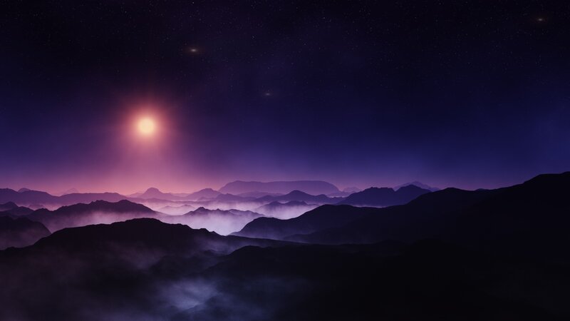 Mountain Range at Dusk — Purple, Serene, Night