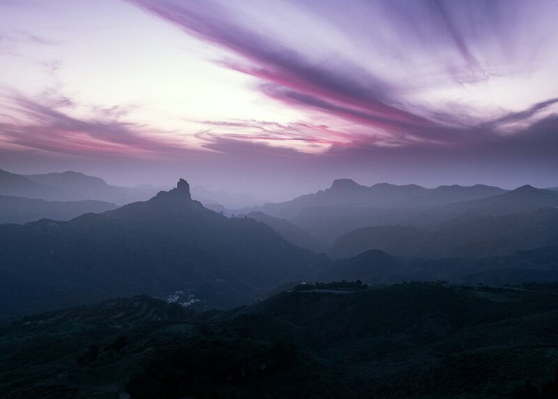 Mountain Range at Dusk — Purple, Serene, Photograph, Clouds, Valley