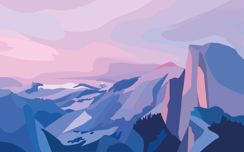 Mountain Range at Dusk — Purple, Serene, Sunset, Digital Art, Sky