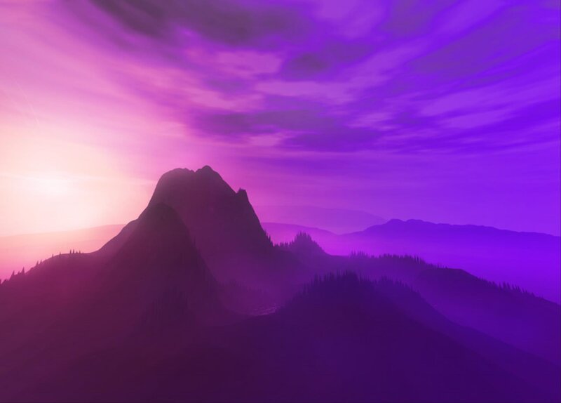 Mountain Range at Dusk — Purple, Serene, Sunset, Digital Art