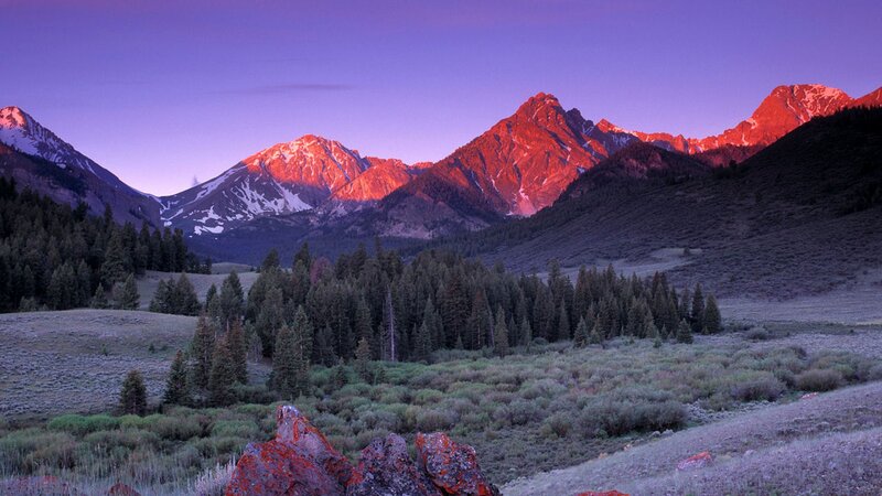 Mountain Range at Dusk — Purple, Serene, Sunset, Photograph, Forest