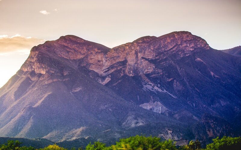 Mountain Range at Dusk — Purple, Serene, Sunset, Photograph, Sky, Trees