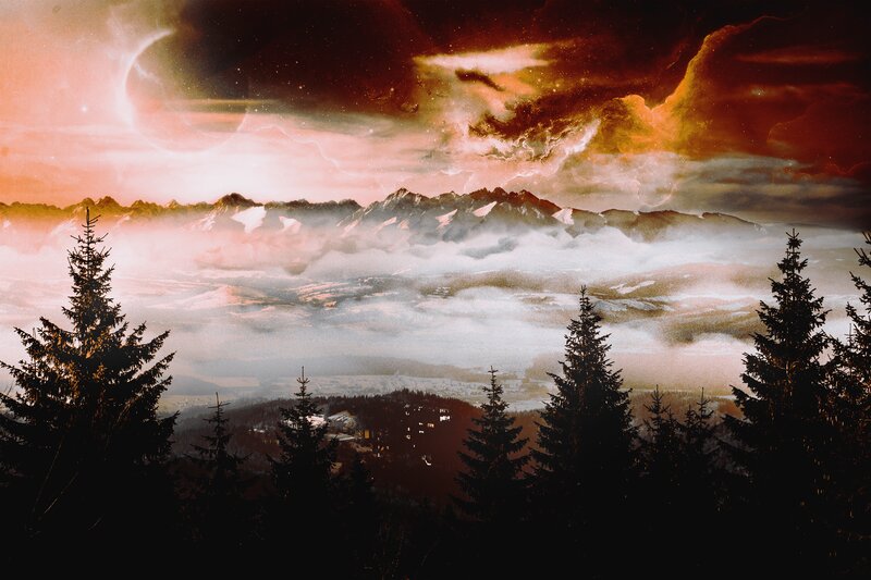 Mountain Range at Dusk — Red, Dramatic, Night