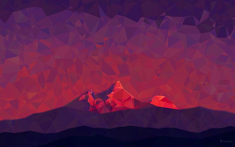 Mountain Range at Dusk — Red, Dramatic, Sunset, Digital Art, Mountains