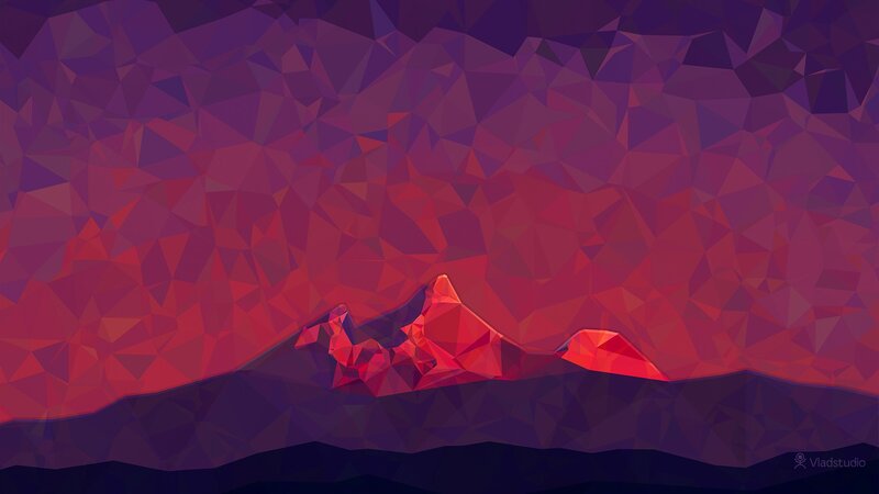 Mountain Range at Dusk — Red, Dramatic, Sunset, Digital Art