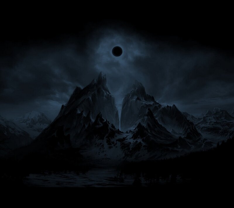 Mountain Range at Night — Black, Dramatic