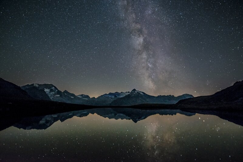 Mountain Range at Night — Black, Serene, Photograph, Stars