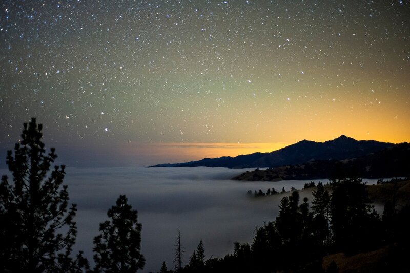 Mountain Range at Night — Black, Serene, Photograph