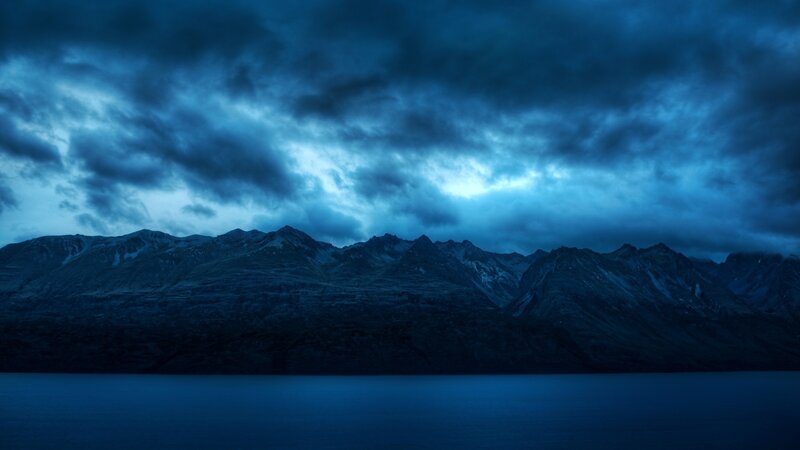Mountain Range at Night — Blue, Dramatic, Photograph, Clouds