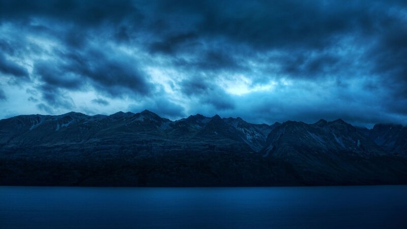 Mountain Range at Night — Blue, Dramatic
