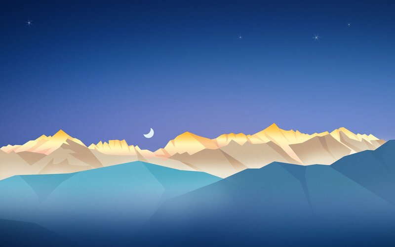 Mountain Range at Night — Blue, Serene, Digital Art, Moon
