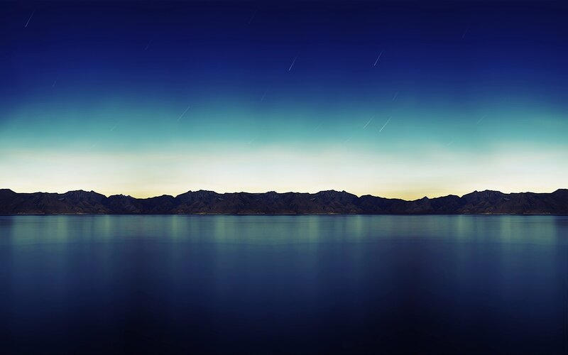 Mountain Range at Night — Blue, Serene, Photograph, Mountains, Lake