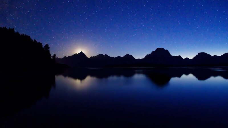 Mountain Range at Night — Blue, Serene, Photograph, Stars